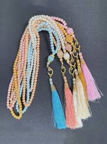1 pieza 99 cuentas de oración de perlas falsas de vidrio de 6mm, pulsera con borla, pulsera de mano, decoración de muebles