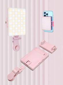 1 pieza de 60 LED rellenador de luz de selfie, luz de teléfono LED con 3 modos de iluminación, brillo regulable con indicador de batería, recargable mini tipo C 5V, portátil, clip para maquillaje, transmisión en vivo, conferencia de Zoom, luz recargable para teléfono, cámara, color rosa/blanco/negro/morado