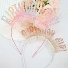 1pc, Colorful Birthday Headband For Women Glitter Birthday Headband Hair Hoop For Party Decoration Handmade Hair Accessories - Multicolor - View 8