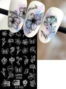 1件美甲模具印花板，蝴蝶花朵线条装饰设计，适用于DIY美甲印花模板，美甲工具 - 彩色 - 查看 1