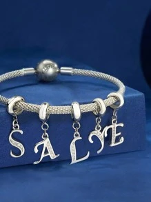 1pc 925 Silver 26 Letter Beaded Pendant, Suitable For Women's Bracelet, Bangle DIY Jewelry Making, Anniversary Gift, Elegant Women Jewelry