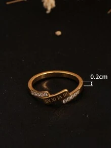1 chiếc nhẫn số La Mã bằng thép không gỉ mạ vàng 18K và đính kim cương nhỏ, thích hợp để đeo hàng ngày cho phụ nữ, đám cưới, quà tặng cho vợ/mẹ - Vàng - Xem 6