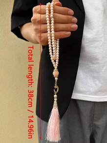 1 pieza 99 cuentas de oración de perlas falsas de vidrio de 6mm, pulsera con borla, pulsera de mano, decoración de muebles