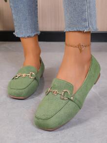 2025 Nuovo Stile Donne Mocassini Punta Quadrata, Moda Interno/Esterno Slip-On Flat Con Fibbia Decorativa, Tutte Le Stagioni Leggero E Antiscivolo Scarpe Casual Comode Flat - Verde Oliva - Visualizzare 6