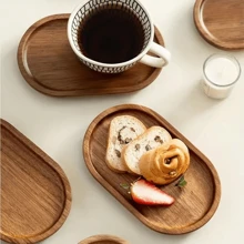 1 pieza Bandeja de madera de acacia, bandeja de desayuno, bandeja de madera maciza, bandeja multiusos para aperitivos, tartas, pan, aperitivos, frutas, té, fiestas, para servir platos, aperitivos, bebidas, sushi, bistec, pizza, postres, pasteles y pan, bandeja de café, platillo, artículos de cocina para el hogar, hermosos regalos para familiares y amigos