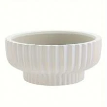 12" Round Ceramic Planter, White