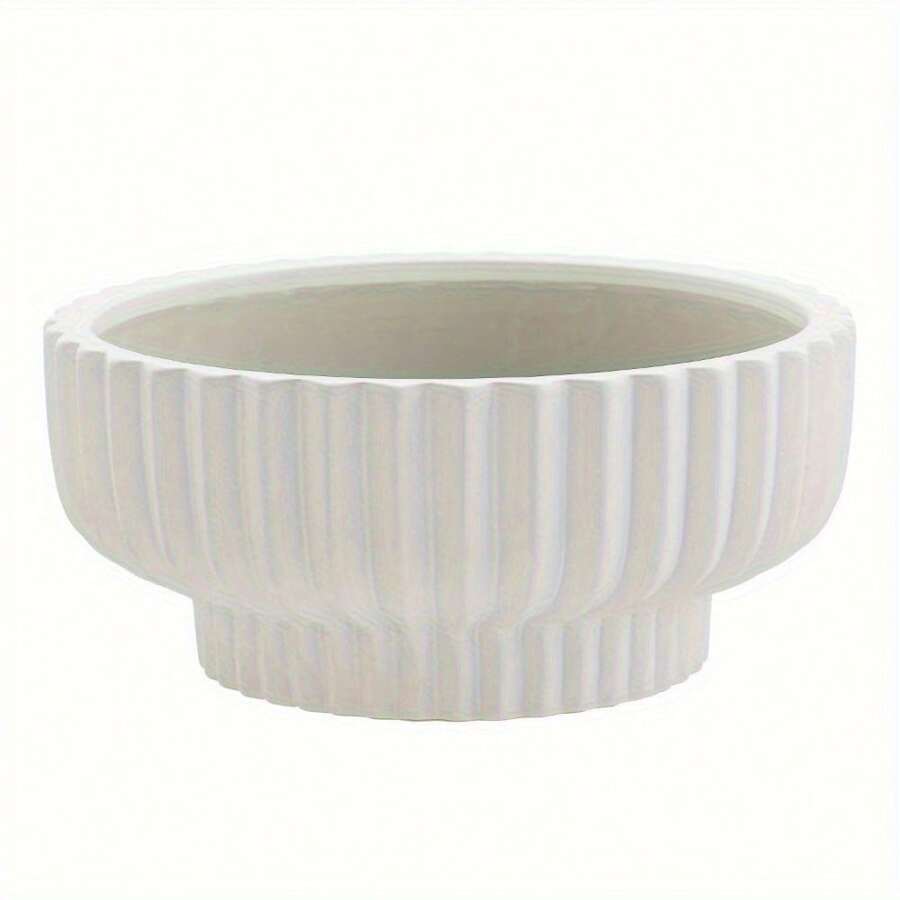 12" Round Ceramic Planter, White