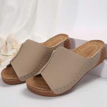 Sandalias de cuña de dedo abierto con estampado floral, estilo casual europeo y americano para tallas grandes