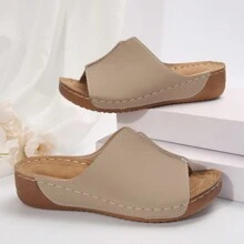 Sandalias de cuña de dedo abierto con estampado floral, estilo casual europeo y americano para tallas grandes