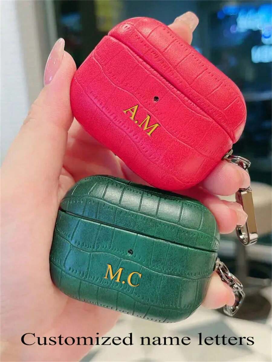 [Customized] Personalized Luxury DIY Custom Earphone Case With Your Name And Letter, Compatible With Pro 1, 2, 3, 4, And Pro 2, Crocodile-Patterned Earphone Case, With Keychain. - Multicolor - View 1