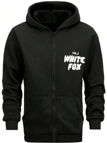 WHITEFOX Stylish Casual Print Zip-Up Couple Hoodie, Comfortable Autumn/Winter Top