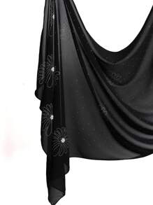 1 pièce Foulard musulman en mousseline de soie noire unie très orné de rayures et de strass, cadeau pour les fêtes - Multicolore - Voir 13