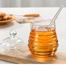 1 pièce Pot de miel/confiture en verre de style nordique de haute qualité, étanche et sans fuite, 300ml/450ml avec tige de mélange, convient pour la cuisine à la maison, le pique-nique en extérieur, le récipient de stockage