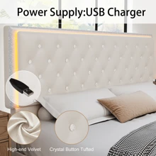 SIBEDS Queen Upholstered RGB LED Platform Bed Frame With Storage Drawers, Crystal Tufted Headboard, Velvet Cream - Kem nhung - Xem 7
