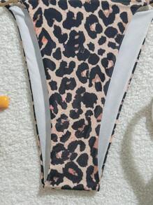 New Fashion Sexy Lace-Up Leopard Print 2 Pieces Bikini Set, For Summer Beach Vacation - Multicolor - View 5