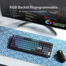 RK ROYAL KLUDGE RK98 Mechanical Gaming Keyboard Triple Mode 2.4G/BT5.1/USB-C 100 Keys Hot Swappable Linear Red Switch With Number Pad RGB Backlit 3750mAh Battery NKRO Keyboard ErgonomicUS Layout - Blue-HotSwapRedSwitch - View 6