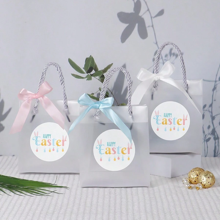 5 件蝴蝶结复活节礼品手提袋，花饼干蛋糕礼品袋，高档纪念品透明袋 - 復活節手提袋 - 查看 1