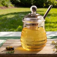 1 pièce Pot de miel/confiture en verre de style nordique de haute qualité, étanche et sans fuite, 300ml/450ml avec tige de mélange, convient pour la cuisine à la maison, le pique-nique en extérieur, le récipient de stockage