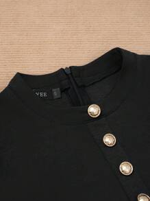 HOMEYEE Round Neck Sleeveless Buttoned Vintage Elegant Daily Commute Business Formal Bodycon Mini Dress - Black - View 4