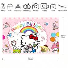 Sanrio 1 pezzo Striscione per festa di compleanno di Hello Kitty di Sanrio - Sfondo di compleanno felice con gatto kawaii carino, decorazioni per feste, telo da parete per sala delle feste, accessori studio, 210 x 150 cm / 150 x 100 cm / 100 x 75 cm