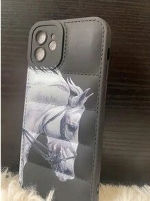 1入組白馬設計黑色矽膠手機殼,適用於apple Iphone 12mini/13mini/15promax/14promax