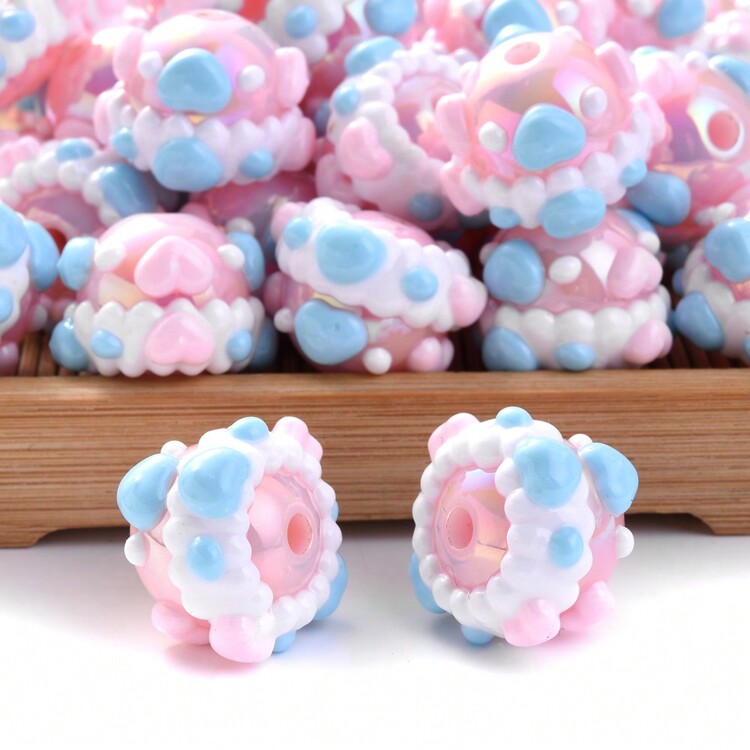 10 hạt cườm hình bánh donut vẽ tay màu Macaron, phụ kiện trang sức móc khóa/dây đeo điện thoại di động tự làm - Nhiều màu - Xem 18