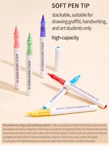 Set de 9 marqueurs de peinture acrylique, pointe souple grande capacité, macaron minimaliste, gris, marron, coloré, noir, convient pour les livres de coloriage, la peinture d'étudiants, le dessin de bandes dessinées, l'art sur papier non transparent, le graffiti DIY, les crayons de couleur, les pierres, le verre, la céramique, les métaux, 126 couleurs disponibles, indispensable pour la rentrée scolaire - Multicolore - Voir 8