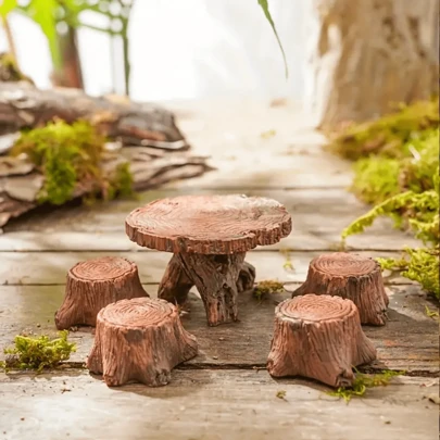 5pcs Mini Tree Stumps, Garden Art Accessories, Resin Decorations, Gardening Landscape Accessories, Resin Crafts, Suitable For Dollhouse Decor And DIY Projects, Dollhouse Accessories, Micro Landscape, Fairy Garden, Cute Mini, Collectible, For Office, Bedroom, Kitchen, Living Room, Balcony, Cafe, Dorm Decor
