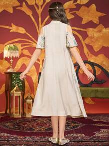 Vestido/bata de manga corta holgado con bordado vintage para adolescentes y niñas preadolescentes
