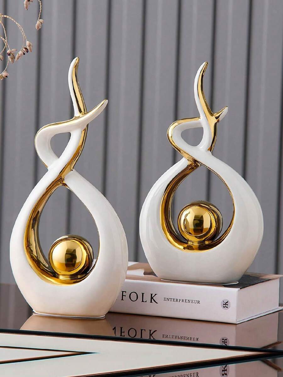 1PC White Silver Home Decor Accent Ceramic Statue Abstract Sculptures Centerpieces Mid Century Modern Decor For Tables Coffee Table Top Decorations For Living Room Desktop Shelf Dining Room Kitchen,Suitable For Home Decor, Bedroom Decor, Office And Students, The Best Christmas Gift,Wintertime Valentine's Day Gift,Decorative Items For Eid Al-Fitr In The Middle (Please Confirm Whether The Product Size Is Suitable Before Purchasing)