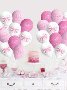 18 stuks 30 cm roze latex strikballonnen voor vrijgezellenfeestdecoraties, strikthema verjaardagsfeestjes, leuke benodigdheden voor bruidsverlovingsfeesten, geschikt voor achtergronddecoratie voor verjaardagsfeestjes, bruiloftsdecoratie, buitenfotografie, fotografie-rekwisieten, accessoires voor het instellen van scènes