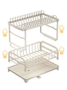 1pc Dish Drying Rack, A Two-Tier Dish Rack Featuring A Drainboard, Multifunctional Dish Drainer, Includes A Cutting Board Holder, Utensil Holder, And Cup Holder,