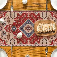 1Pc Geometrische Linnen Tafelloper Rood Boheemse Stijl Geometrisch Marokkaans Geometrisch Tapijt Patroon Patroon Boerderij Tafelloper Wasbaar Buiten Binnen Feest Keuken Thuis Eettafel Middelpunt Woonkamer Ronde Tafel Koffietafel Diner Rechthoekige Tafel Restaurant Decoratie