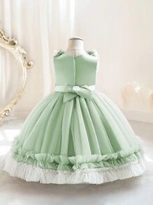 Elegantes mintgrünes Prinzessinnen Tüllkleid mit 3D Blumendekor für Kleine Mädchen, geeignet für Geburtstagsfeiern, Hochzeiten, Wettbewerbe, Tanzdarbietungen, Bühnenshows, Feierlichkeiten - Minzgrün - Übersicht 2