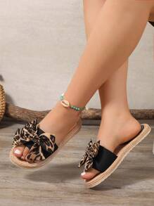 Sandalias planas con lazo para mujer, zapatos de moda con puntera redonda y abierta, antideslizantes, para uso en interior y exterior, calzado casual para mujer - Multicolor - Ver 5