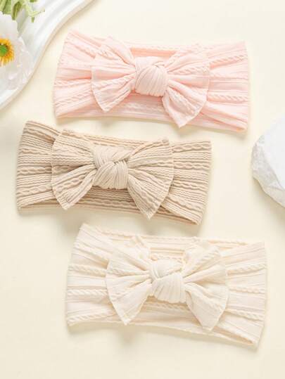 jralon 3pcs Super Soft Skin-Friendly Nylon Baby Headbands With Jacquard Bow Design, Suitable For All Seasons