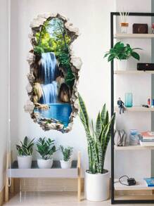 1pc/1set2pcs/1set3pcs, Creative Landscape Wall Stickers, Simulated Broken Wall Mountain Stream Forest Waterfall, Sailboat And Ocean Wall Decals, Suitable For Living Room Bedroom Bathroom Door, Mural Decorative Wall Stickers Gifts Birthday Graduation Personalised Stickers - Multicolor - View 3