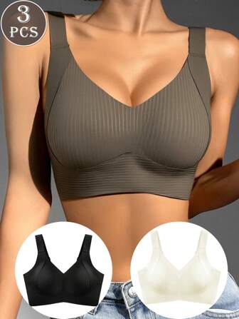 3 件可调节无线提升和支撑胸罩，适合大胸围，薄款无缝提升并最大程度减少侧凸