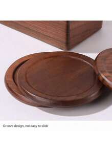 1set Black Walnut Wooden Cup Coasters, Round&Square Wooden Mug Mat, Heat Resistant Coffee Pad, Tea Accessories Collection