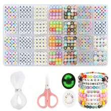 840 件 6 色 4x7 毫米字母珠子用于手链制作套件字母珠子用于珠宝制作带数字心形珠子友谊手链套件