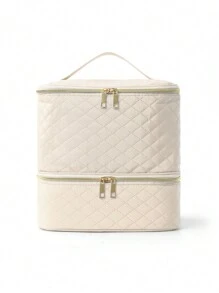 Nail Polish Makeup Case Makeup Bag Toiletry Bag Make Up Organizer Makeup Storage Cosmetic Bag For Makeup Tools Large Capacity Multifunctional Portable For Travel For College Dorm PU Leather Fashion For Women Gift For Mom For Girl Dorm Essentials - Khaki - View 5