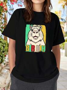 Capybara Bruh Funny Pop Art Animals Women T-Women's Shirt - Limited Edition Meme Design - màu đen - Xem 1