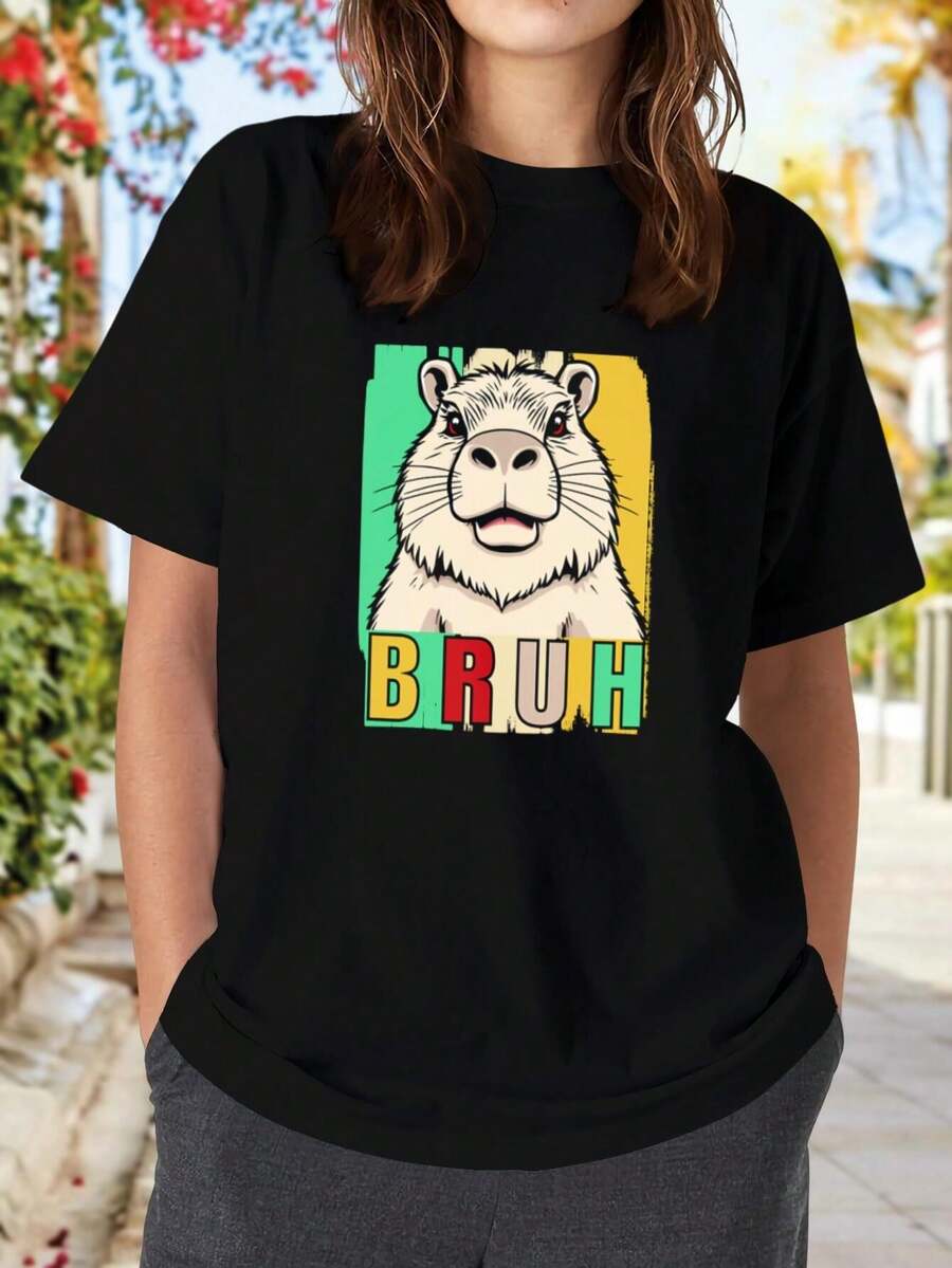 Capybara Bruh Funny Pop Art Animals Women T-Women's Shirt - Limited Edition Meme Design - màu đen - Xem 1
