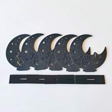 1 szt. Drewniany stojak w kształcie półksiężyca - czarny i naturalny usłojenie drewna, dekoracja stołu w kształcie księżyca w islamskim święcie, ekspozycja na obchody Ramadanu, akcent dekoracyjny do domu i biura, ręcznie robiony drewniany napis "Ramadan Kareem", wzór gwiaździstego nieba