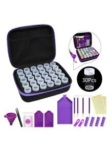 1 套紫色 DIY 钻石画工具艺术套件，30/60/120 瓶收纳盒，大容量便携式工具箱，节日最佳礼物