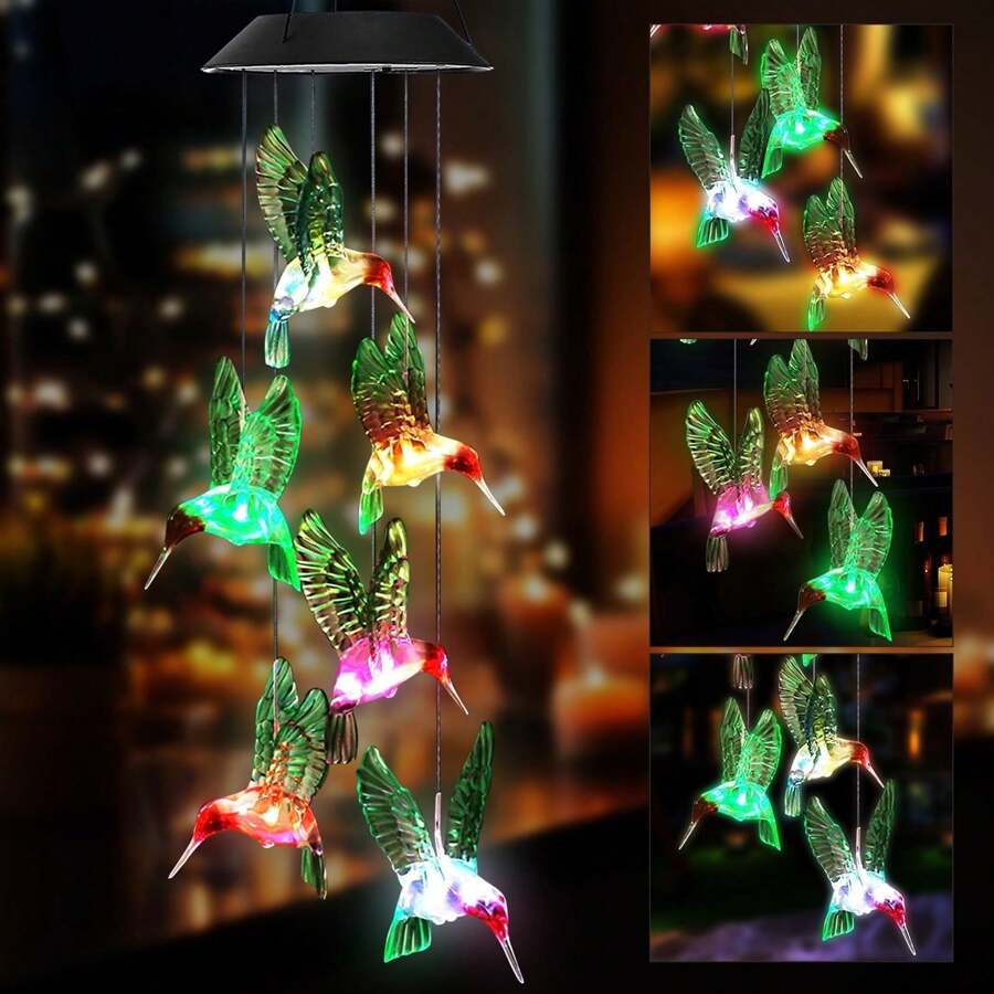 Solar Hummingbird Wind Chimes, Outdoor Color Changing LED Solar Chimes Light Birthday Gifts For Mom Grandma Gifts Home Garden Decor - Multicolor - View 1