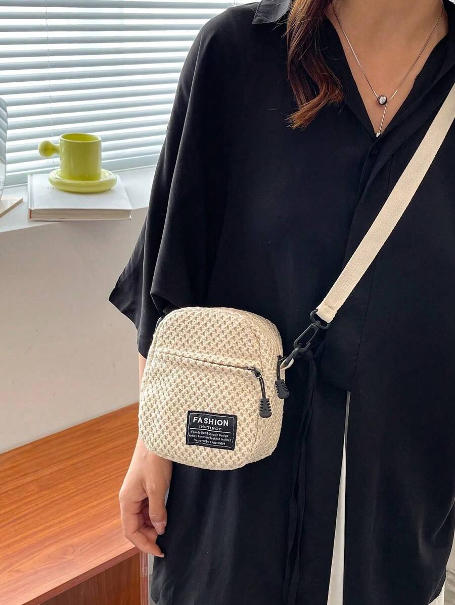 Modieuze geweven stro schoudertas, chique strandreis crossbody tas voor vrouwen