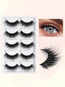 5 Pairs Fluffy False Eyelashes Natural Long Wispy Faux Mink Hair Soft Band Lash Makeup Extensions Easy To Apply For Girl, Travel, Party - 濃密款 - 查看 5