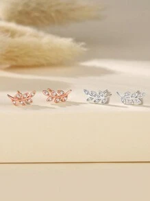 S925 纯银四叶草耳钉，简约设计，适合女性 - 耳環 - 查看 5