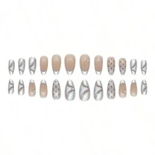 24pcs Set Diamond-Encrusted Nude Stiletto Cat Eye Polka Dot Removable Fake Simple Fashionable Versatile European-American Style Nail Tips, Featuring A Classy Design Suitable For Balls, Dates, Parties, Home And Daily Wear, Ideal Gift For Fashionable Ladies & Girls, Today's Order Includes 1 Pack Of Nail Tips And 1 Nail File
